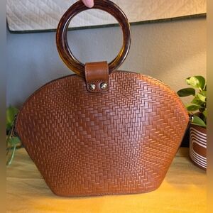 Patricia Nash Meldola Leather Dome Handel Satchel Brown Handbag